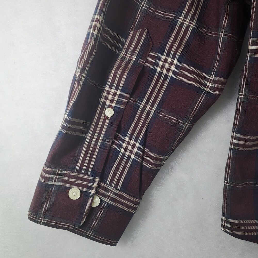 L Brooks Brothers Regent Button Down Shirt Burgundy Wine Plaid Pocket Maroon - Picture 9 of 9